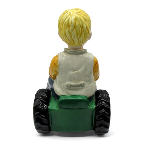 BOY Figurine On Green TRACTOR Ceramic Cookie Jar 11" Farmhouse Decor Rare Vintag - Picture 14 of 15